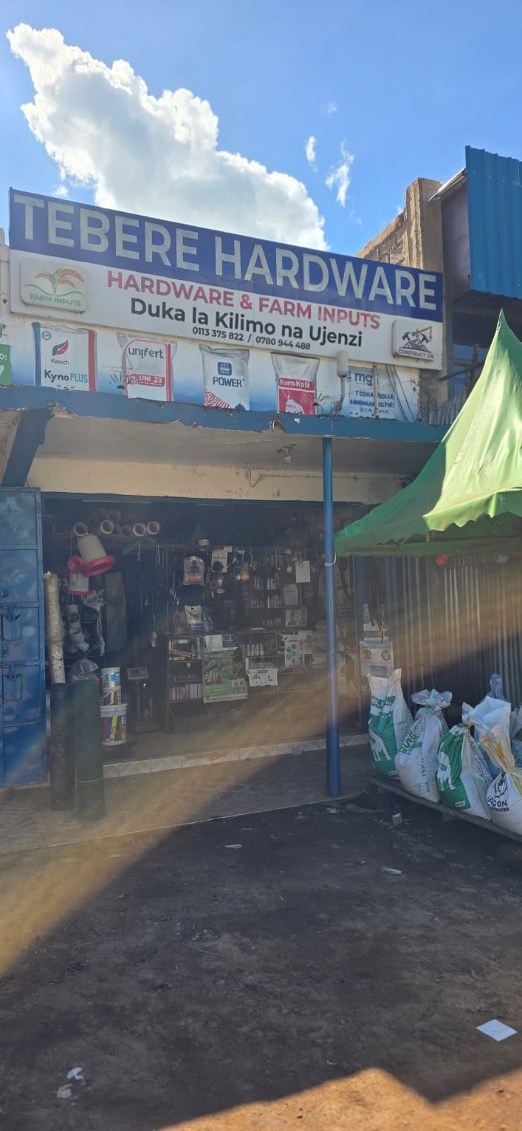 Tebere Hardware and Farm Inputs storefront exterior